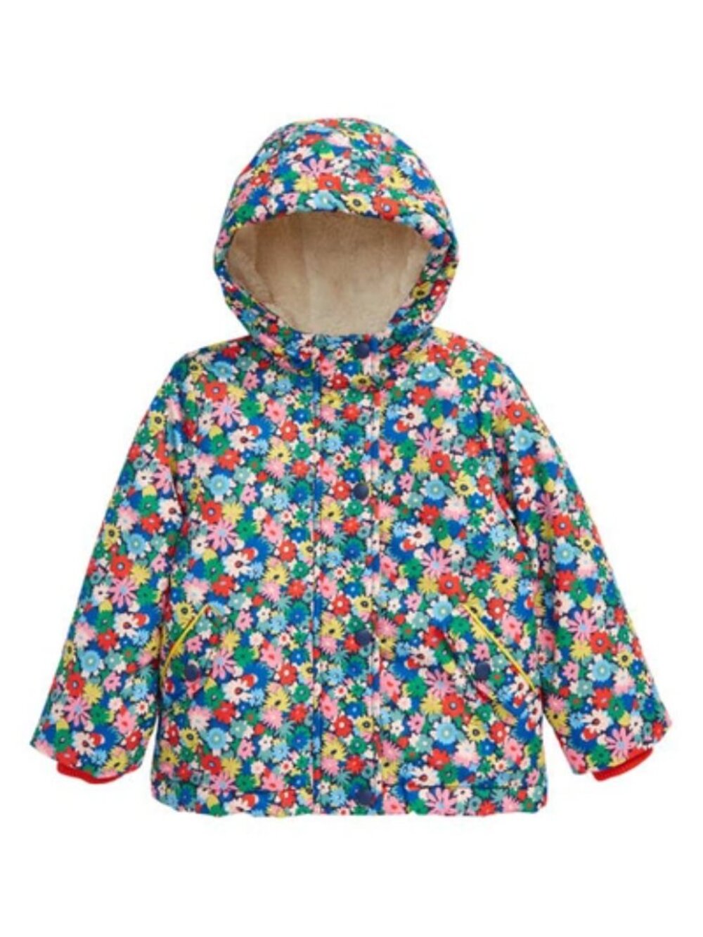 Mini Boden Faux Sherpa - Lined Multi Floral Anorak Coat/ Jacket